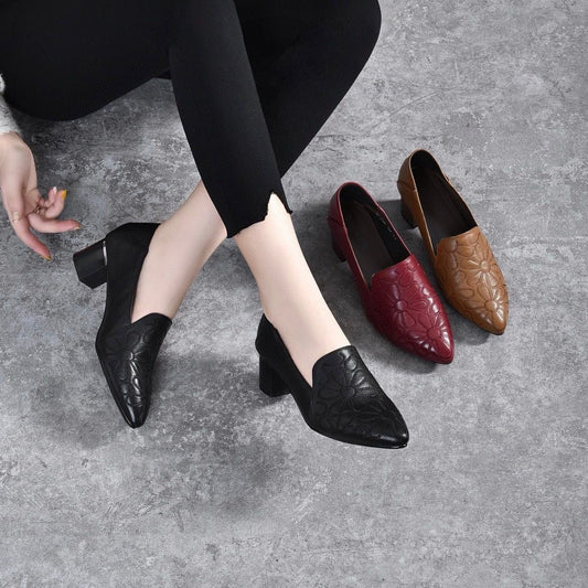 Sophia | Læderloafers med subtil blomsterstruktur