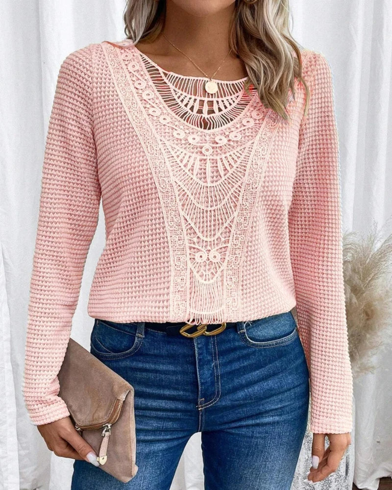 Gaby | Elegant T-shirt med Rund Hals og Udsnittede Detaljer