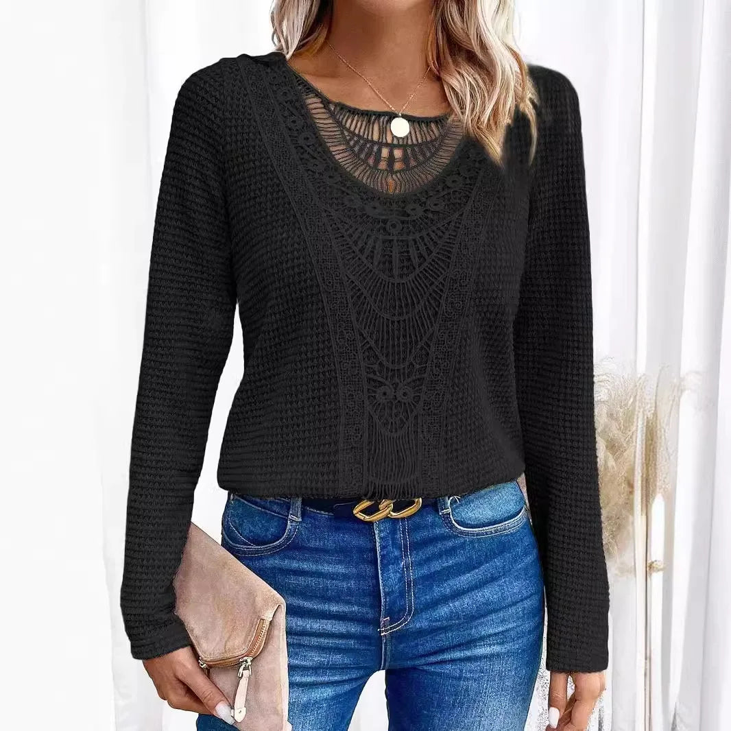 Gaby | Elegant T-shirt med Rund Hals og Udsnittede Detaljer