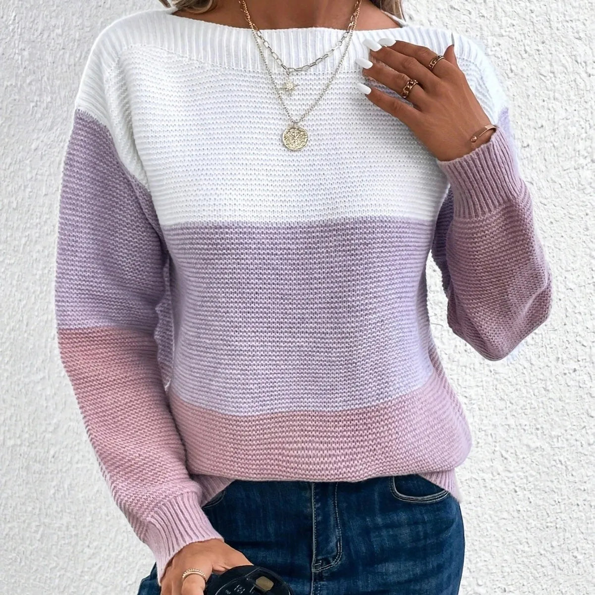 Alea | Elegant trøje med tri-color patchwork