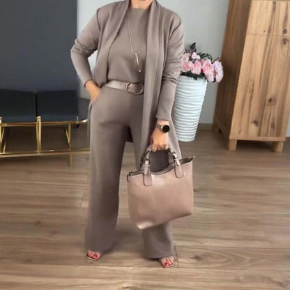 💞Ensemble 3 pièces élégant comprenant un cardigan long, un haut et un pantalon💞LIVRAISON GRATUITE