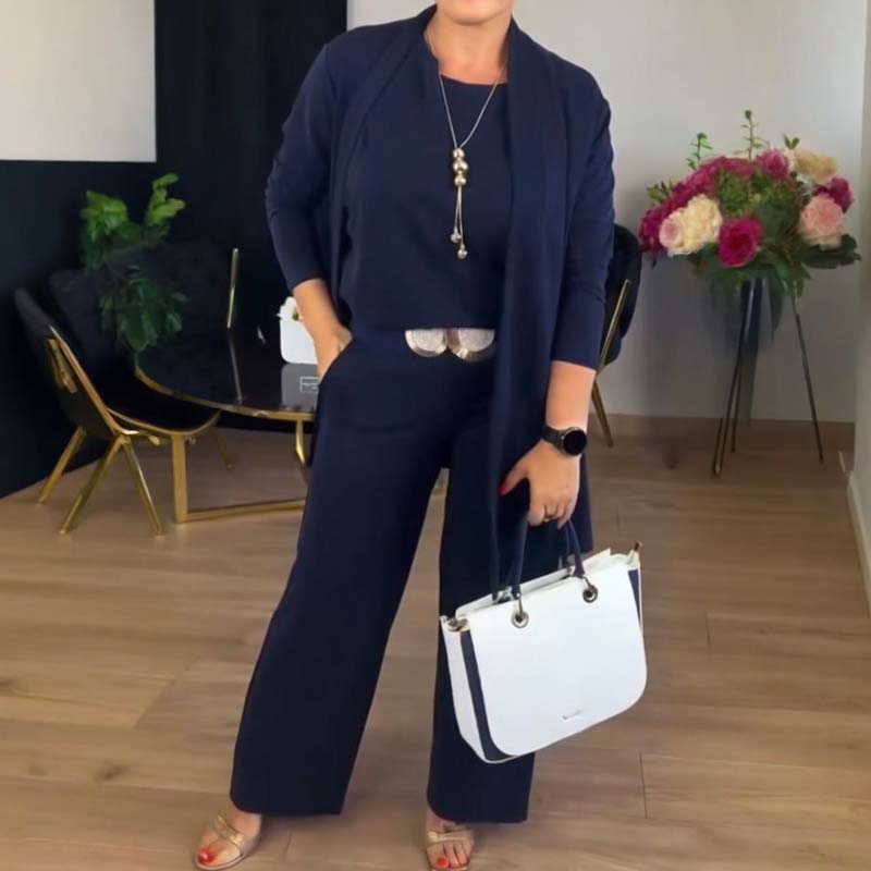 💞Ensemble 3 pièces élégant comprenant un cardigan long, un haut et un pantalon💞LIVRAISON GRATUITE
